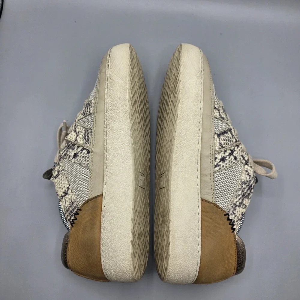 Frye Webster Sneakers Womens 8.5 Beige Leather Platform Snake Print Low Top Shoe